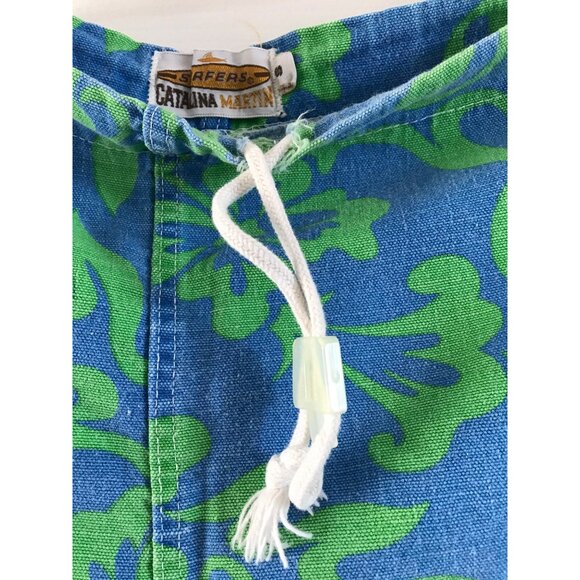Vtg 1960's Surfers Catalina Martin Jammies Swim Trunks Size S Mod Blue & Green - Picture 2 of 8